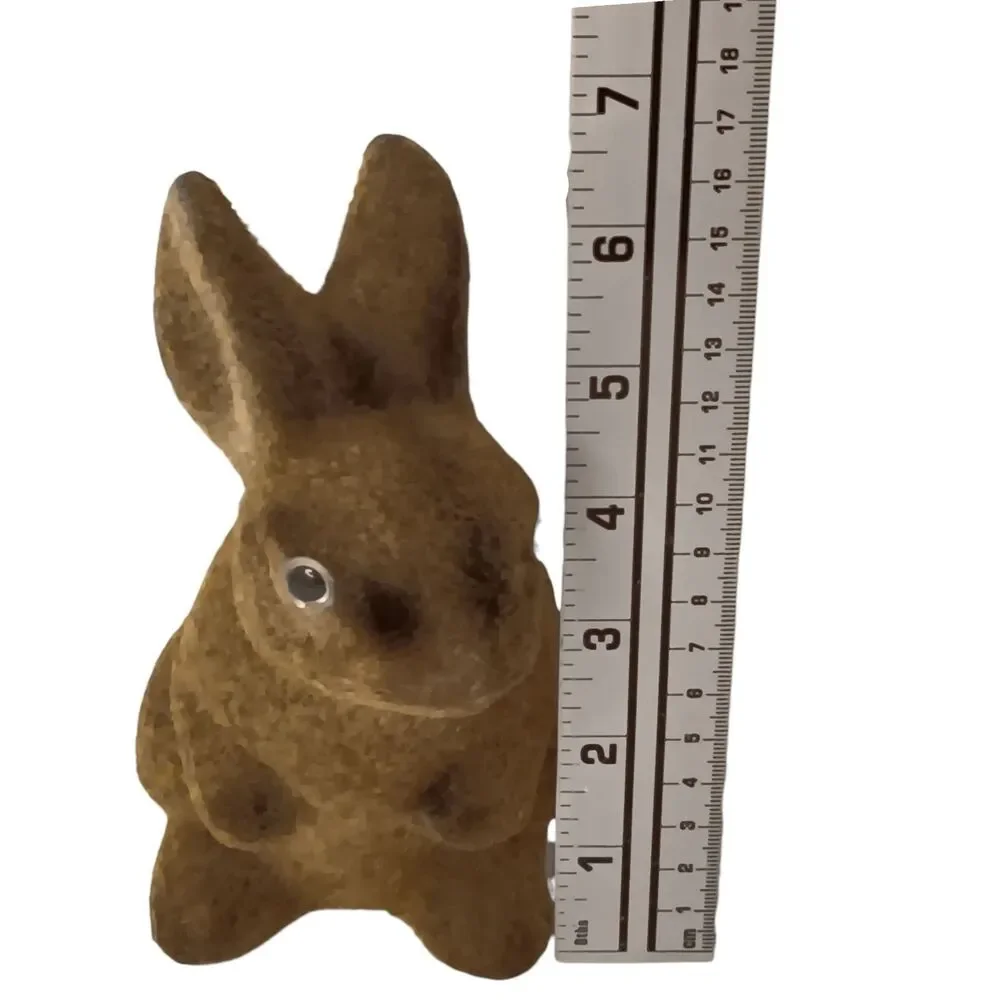 Vintage Flocked Brown Bunny Rabbit Coin Piggy Bank W/ Stopper Fuzzy Easter 6.5